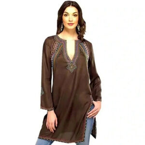 BCBG MaxAzria Silk Boho Tunic with beading in size XS